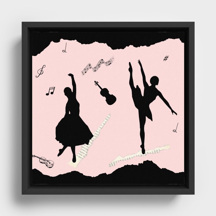 Two ballerina figures in black on pink paper Framed Canvas