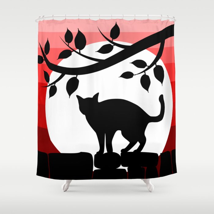 Cute Cat In the moon light Shower Curtain