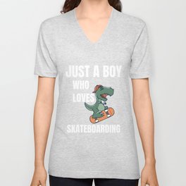 Dinosaur Skateboard boy V Neck T Shirt