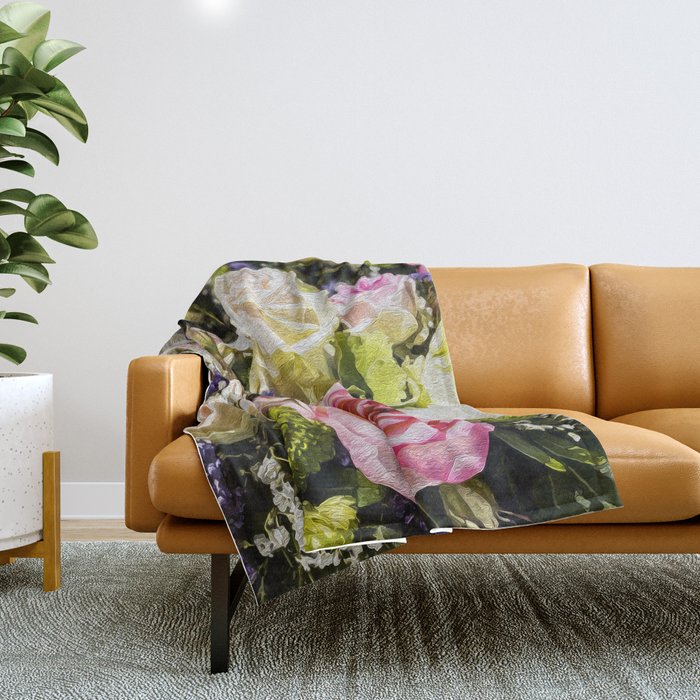 Shabby Roses Throw Blanket by FolkNFunky Society6