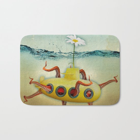 yellow submarine in an octapuses garden Bath Mat