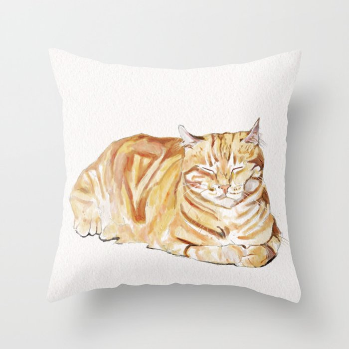 Tabby Cat Watercolor Throw Pillow