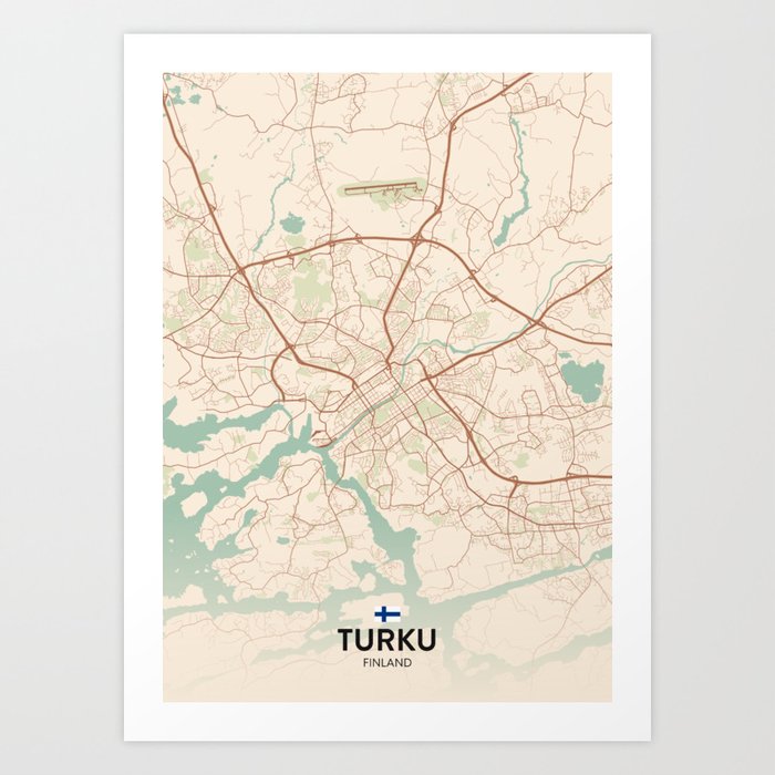 Turku, Finland - Vintage City Map Art Print