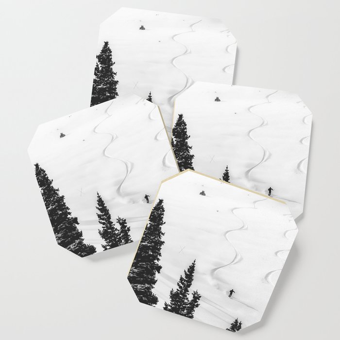 Backcountry Skier // Fresh Powder Snow Mountain Ski Landscape Black and White Photography Vibes Coaster