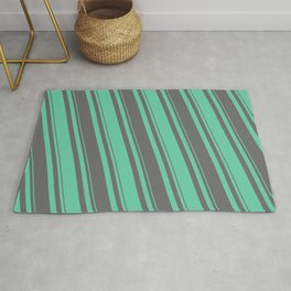 [ Thumbnail: Dim Gray & Aquamarine Colored Lined/Striped Pattern Rug ]
