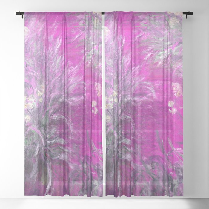 The Path through the Irises floral iris landscape painting by Claude Monet in alternate lavender pink Sheer Curtain