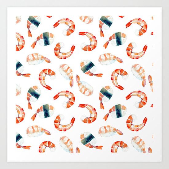 Sushi Scrimps Pattern Art Print
