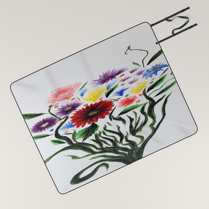 Acrylic Flowers Bouquet Art Print Picnic Blanket