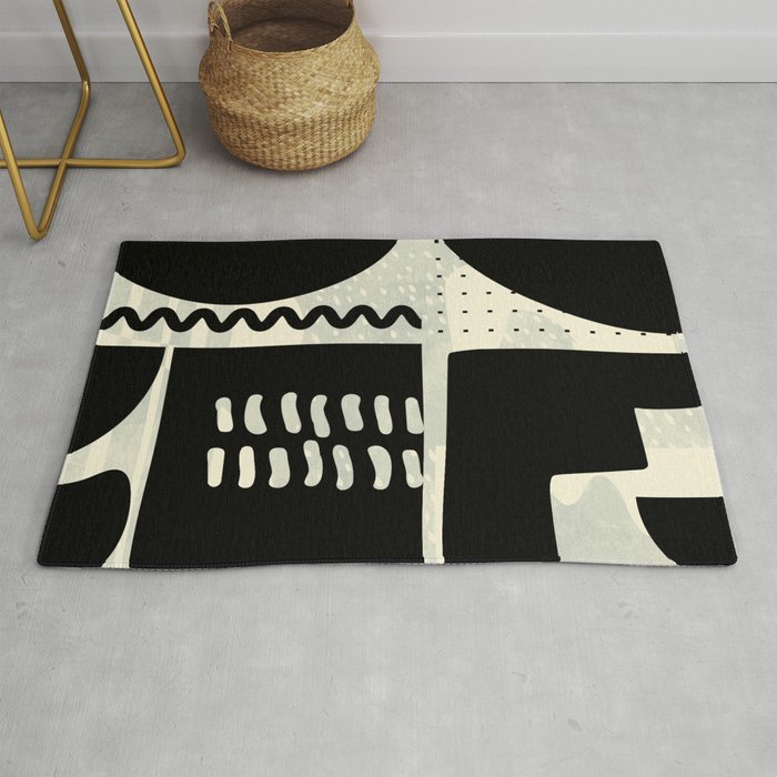 mid century shapes black white abstract art Rug by Ana Rut Bre Fine Art Society6