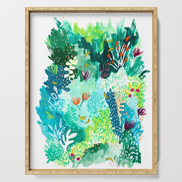 Twice Last Wednesday Abstract Jungle Botanical Painting Serving Tray By Larameintjes Society6