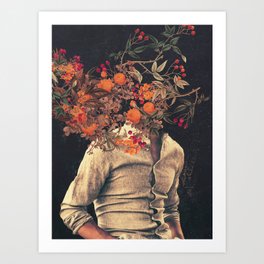 Roots Art Print | Flowers, Retro, Floral, Dark, Graphicdesign, Orange, Popart, Man, Frankmoth, Portrait 
