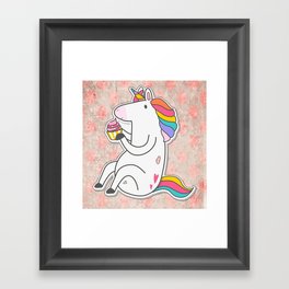 Adorable Unicorn Cartoon Colorful Cupcake For Kids Framed Art Print