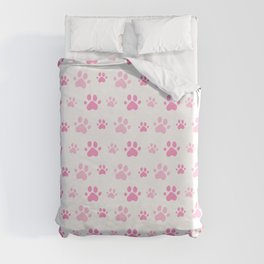 Adorable Pink Cat Paw Seamless Pattern Duvet Cover