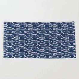 Fish // Navy Blue Beach Towel