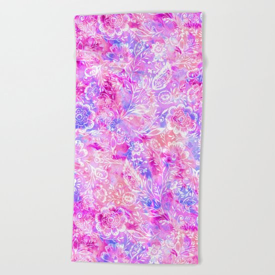 Feminine Folk Floral Beach Towel