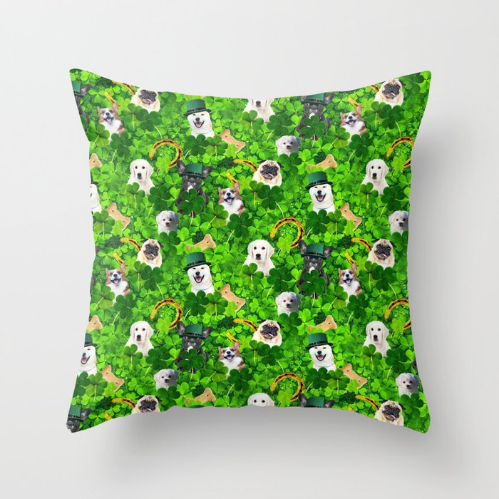 Shamrock Puppies Throw Pillow