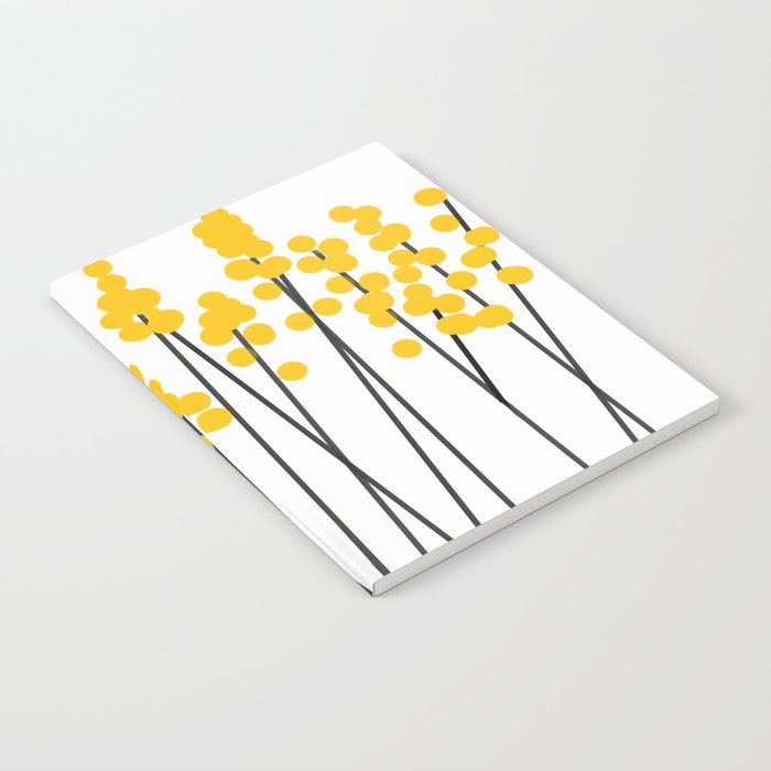 Hello Spring! Yellow/Black Retro Plants on White #decor #society6 #buyart Notebook