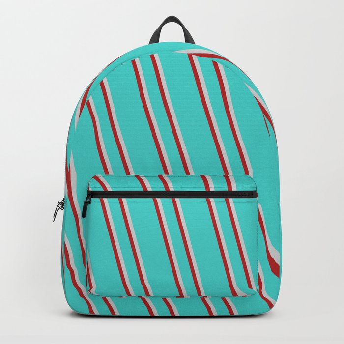 Turquoise, Light Grey & Red Colored Lines/Stripes Pattern Backpack