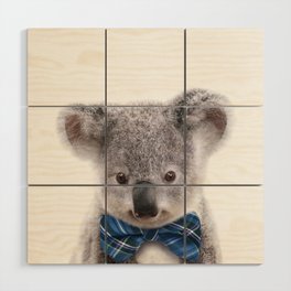 Baby Koala With Blue Bowtie, Baby Boy Nursery, Baby Animals Art Print by Synplus Wood Wall Art