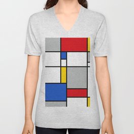 Geometric Mondrian Style B V Neck T Shirt