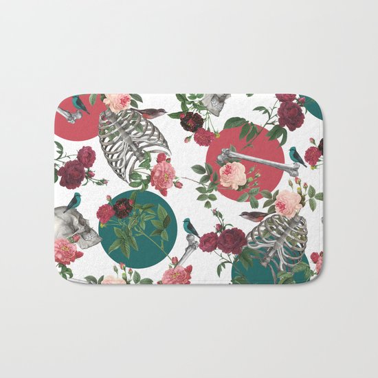 Skull Rose and Polka Dot Bath Mat