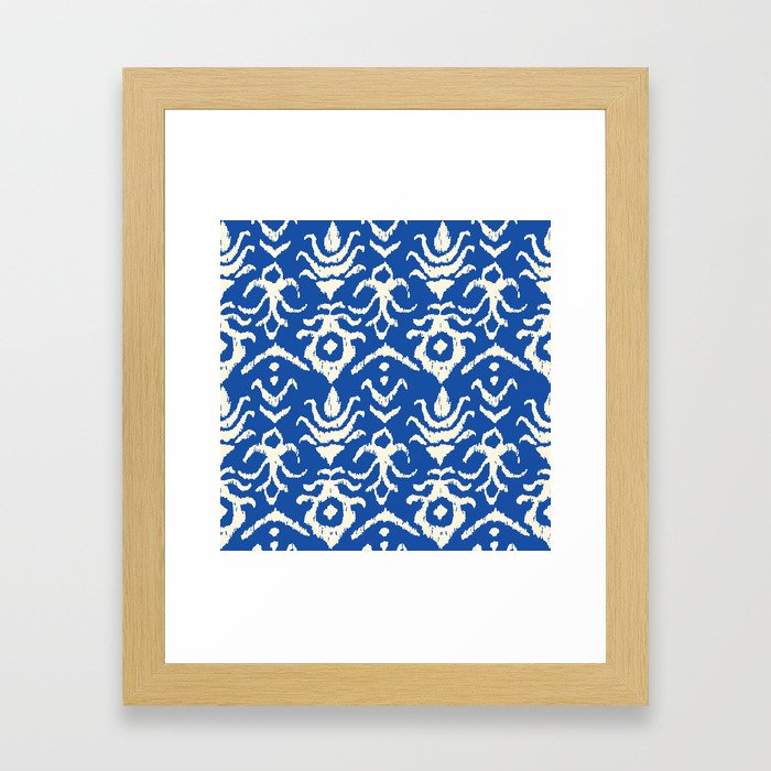 Blue Ikat Damask Print Framed Art Print