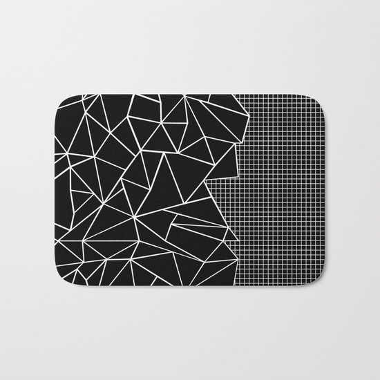 Abstract Grid Outline White on Black on Side Bath Mat