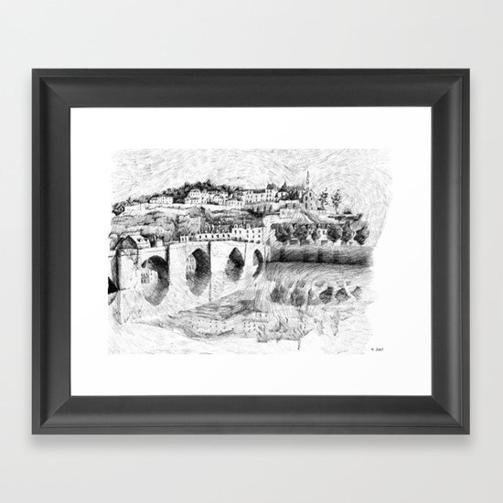 Terrasson village - France drawing Framed Art Print