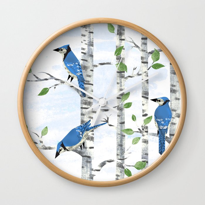 Fox and Blue Jay Birds Wall Clock