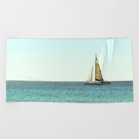 Sail Away with Me - Ocean, Sea, Blue Sky and Summer Sun Beach Towel