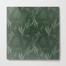 Plants pattern with leafs in pastel color line art. Metal Print