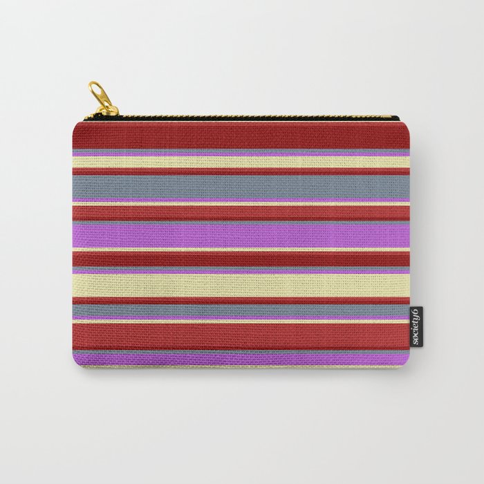 Eyecatching Slate Gray, Orchid, Pale Goldenrod, Red, and Dark Red Colored Lines/Stripes Pattern Carry-All Pouch