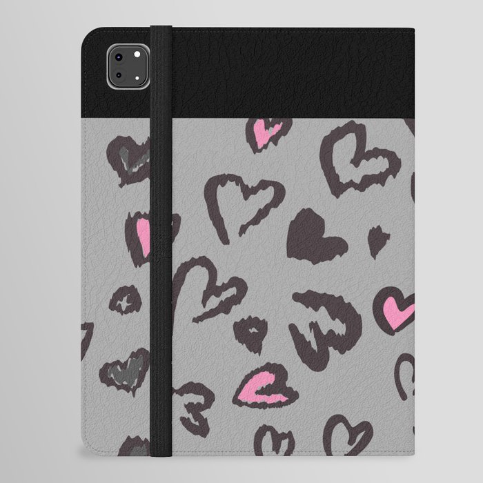 Black & Gray Pink Hearts iPad Folio Case