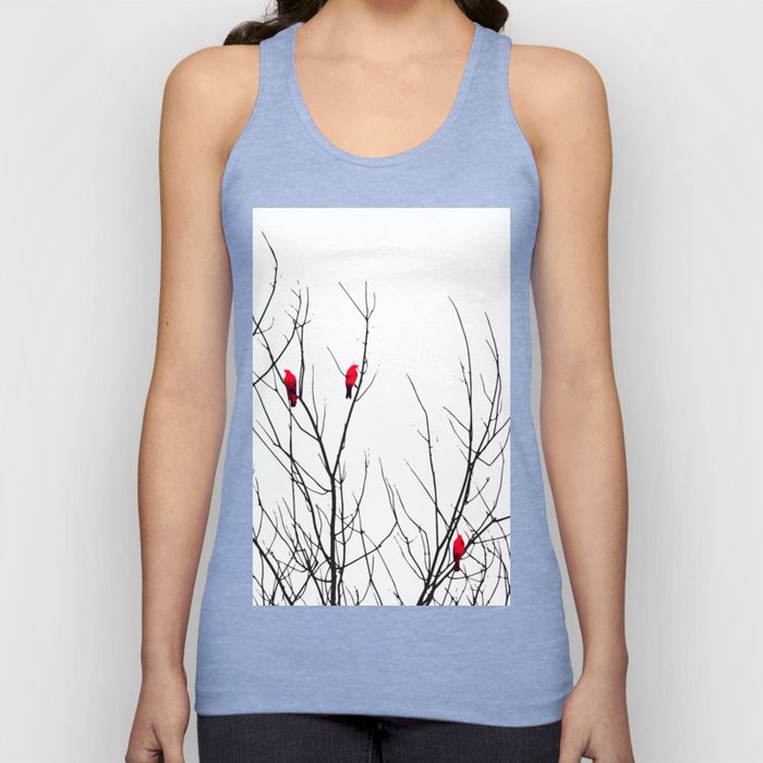 Artistic Bright Red Birds on Tree Branches Tank Top