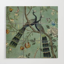 A Teal of Two Birds Chinoiserie Wood Wall Art