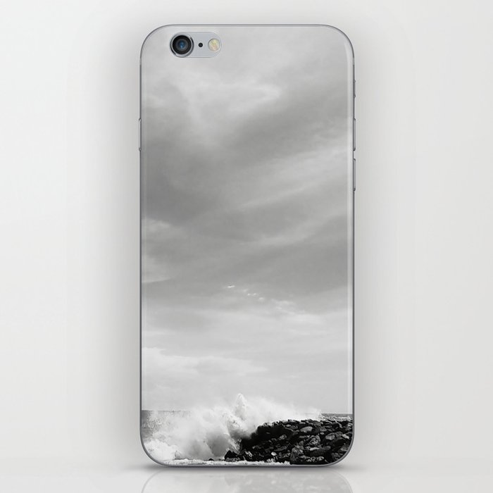 alone at the ocean in black and white iPhone Skin
