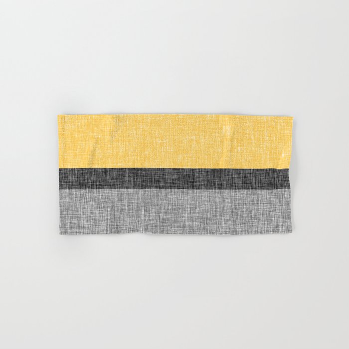 Yellow Grey and Black Section Stripe and Graphic Burlap Print Hand & Bath Towel