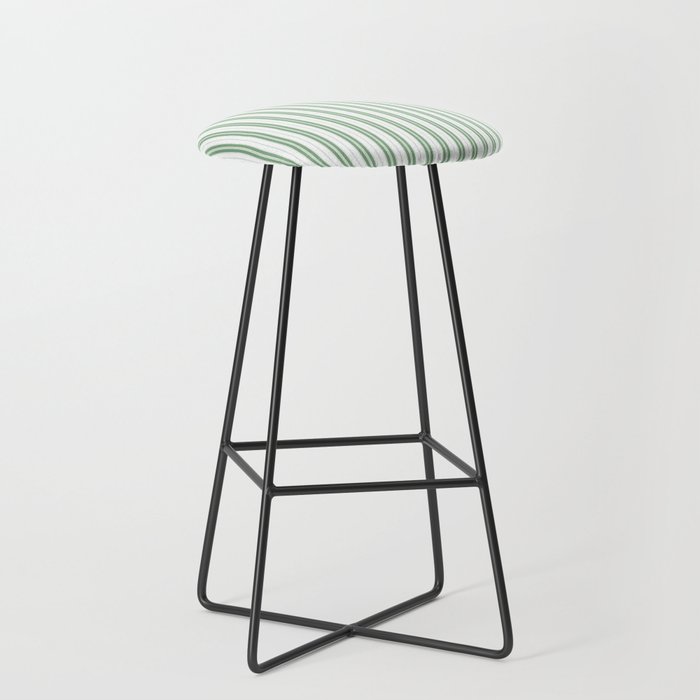 Fern Green and White Narrow Vertical Vintage Provincial French Chateau Ticking Stripe Bar Stool