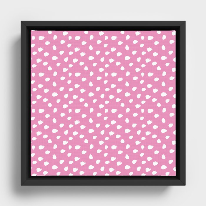 Hot Pink and White Seamless Pattern Paint Brush Strokes Framed Canvas