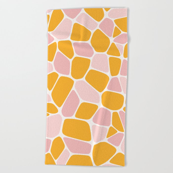 Abstract Shapes 205 in Pale Pink and Mustard Yellow Beach Towel