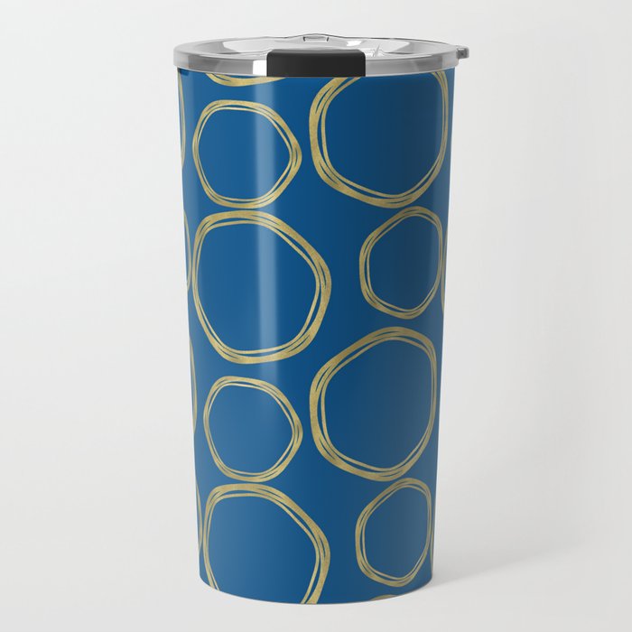 Bright Blue & Gold Circles Modern Pattern Travel Mug