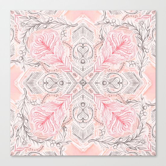 Peaches and Cream Doodle Tile Pattern Canvas Print