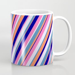 [ Thumbnail: Colorful Lavender, Blue, Coral, Dark Blue, and Hot Pink Colored Lines/Stripes Pattern Coffee Mug ]