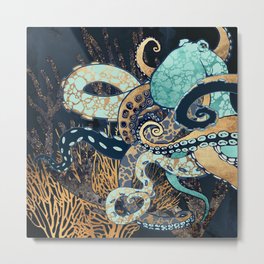 Metallic Octopus II Metal Print | Indigo, Curated, Ocean, Tentacle, Dream, Sea, Blue, Organic, Aquatic, Graphicdesign 