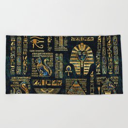 Ancient Egyptian Hieroglyph Sphinx Pyramid Beach Towel