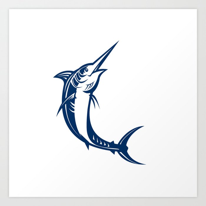 Blue Marlin Jumping Retro Art Print by patrimonio | Society6