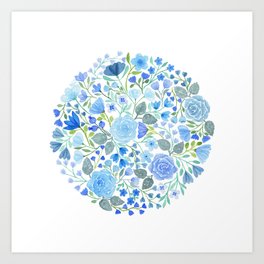 Blue flower circle Art Print