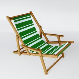 [ Thumbnail: Light Cyan and Dark Green Colored Lined/Striped Pattern Sling Chair ]