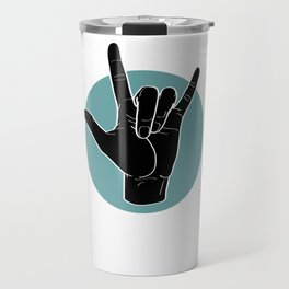 ILY - I Love You - Sign Language - Black on Green Blue 00 Travel Mug