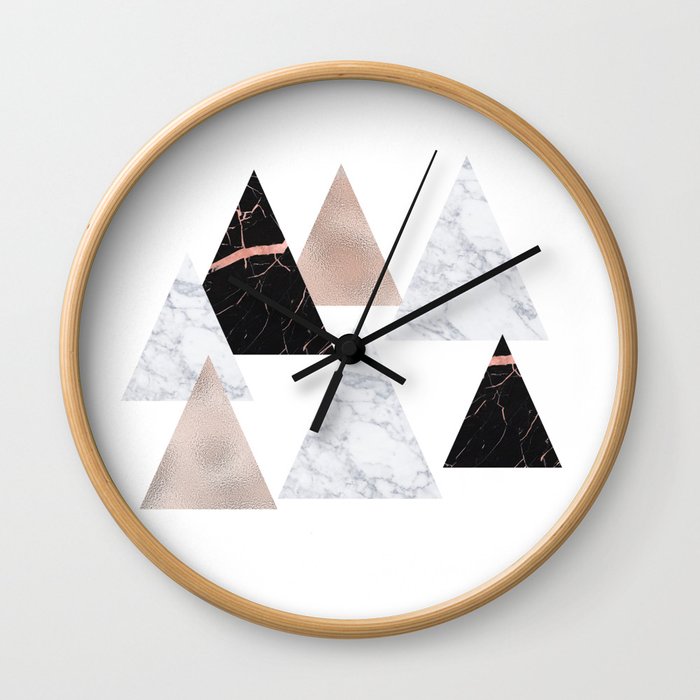 Marble rose gold geometric triangles Wall Clock